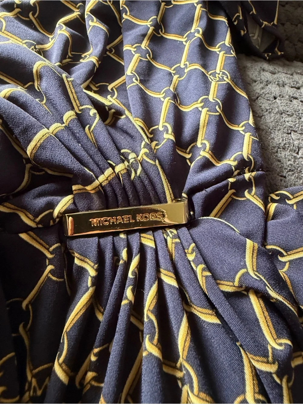 Michael Kors Black Long Sleeve Wrap Dress with Gold Chain Pattern